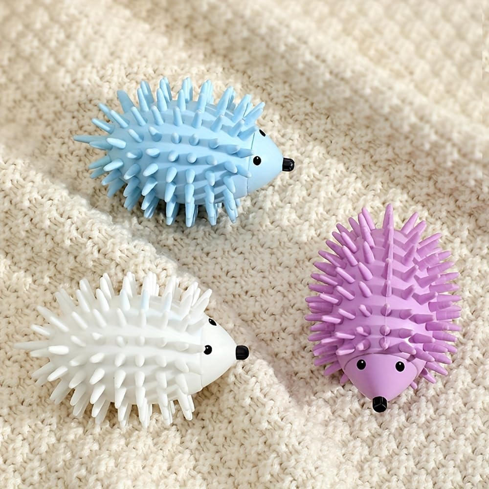 3 Pack Hedgehog Shaped Laundry Balls, Reusable Washing Machine Fabric Softener Balls, Laundry Dryer Balls for Reducing Wrinkles and Static (White+Pink+Blue)