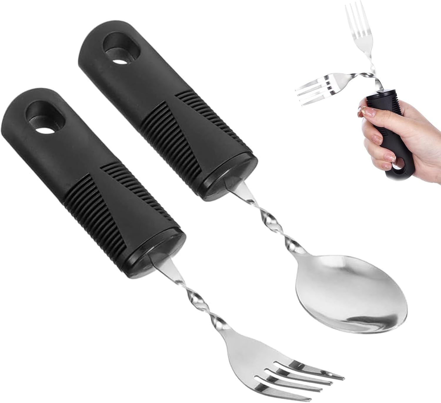 Bendable Adaptive Utensils,1 Pcs Spoon,1pcs Fork(Black),for Elderly, Disabled People, Parkinson’S, Arthritis, Hand Tremors, Weak Hand Grip & Handicapped,Convenient for Independent Eating