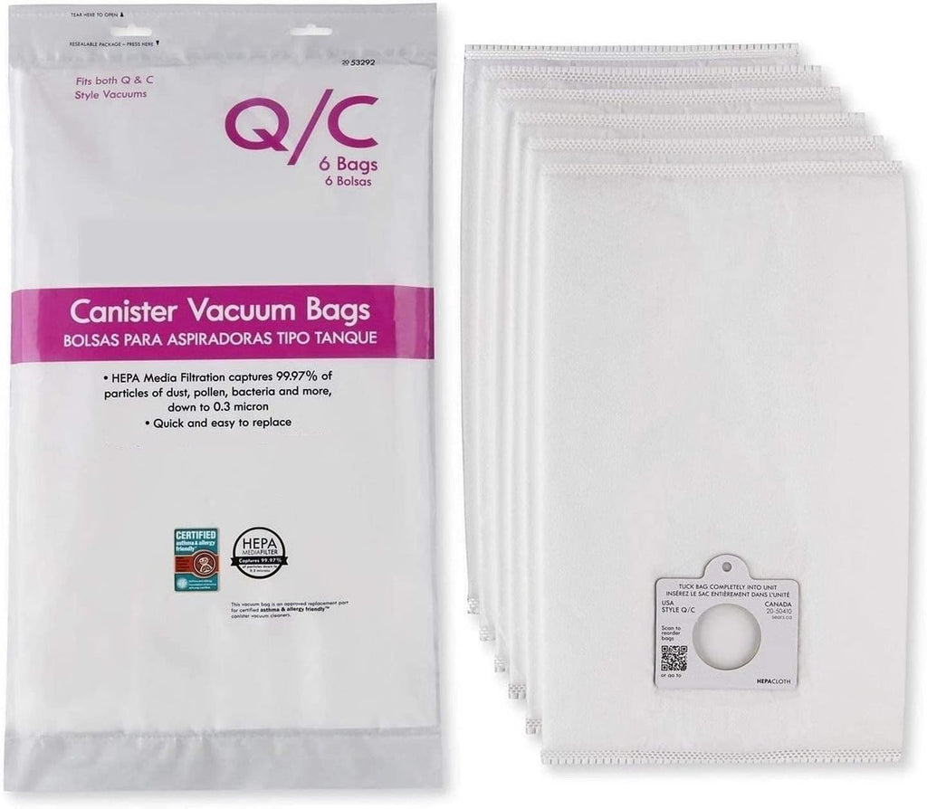 6 Style Q/C 53292 Hepa Filtration Bags. Compatible with Kenmore Elite, Intuition, Progressive, 200 400 600 700 800 Series Canister Vacuum Cleaners. Replaces Part # 5055 50104 50557 50558 53291 (white)