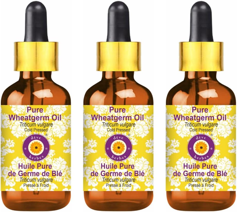 dève herbes Pure Wheatgerm Oil (Triticum vulgare) with Glass Dropper Cold Pressed (Pack of three) 100ml X 3 (10 oz)