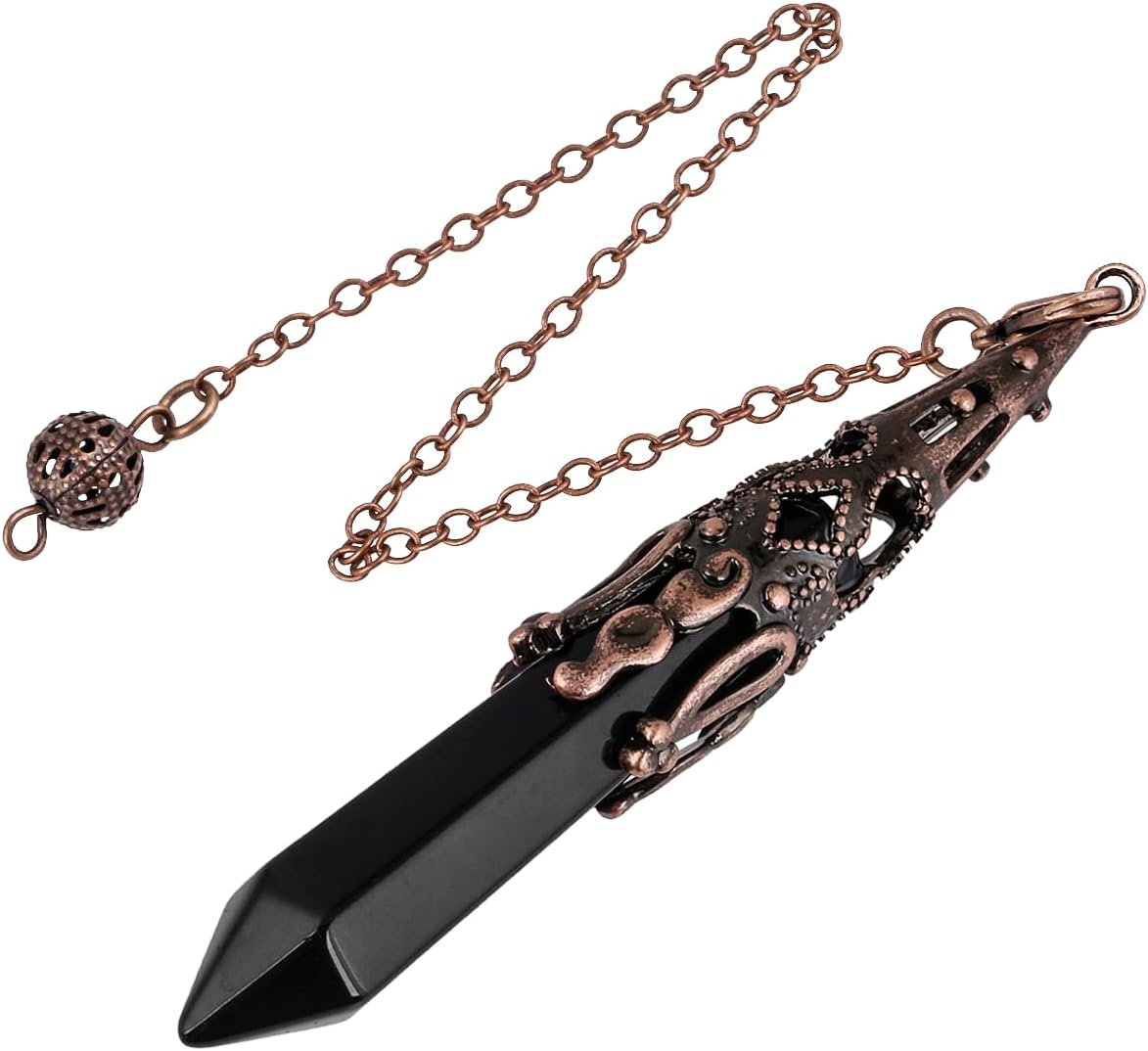 mookaitedecor Black Obsidian Crystal Pendulum for Divination Dowsing, 6 Faceted Hexagonal Pointed Stone Pendant Pendulum for Balancing Wicca Meditation