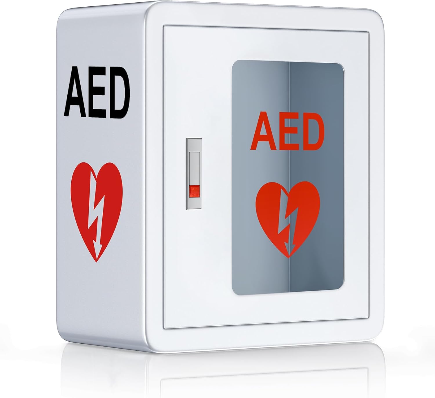 AED Cabinet, First Aid AED Defibrillator Wall Mounted Storage Cabinet, Metal Steel Plate Snap Lock, fits All Brands Cardiac Science for Public Places, 14 x 7.8 x 15.7 Inch