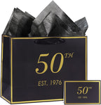 momoake 50th Birthday Gift Bag with Card and Tissue Paper for Men Women Him, 1976 50 Year Old 13" Elegant Black Gold Anniversary Keepsake Party Present Shopping Paper Bags for Gifts Wrapping