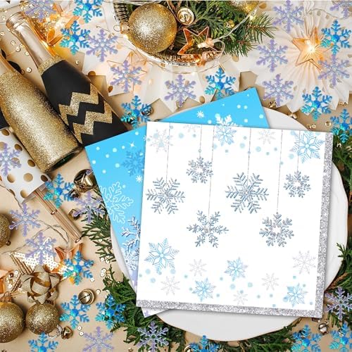 80Pcs Snowflake Paper Napkins Snowflake Winter Wonderland Theme Party Paper Napkins Disposable Snowflakes Party Napkins Set Snowflake Paper Luncheon Napkins Snowflake Winter Wonderland Theme, 6.5 in