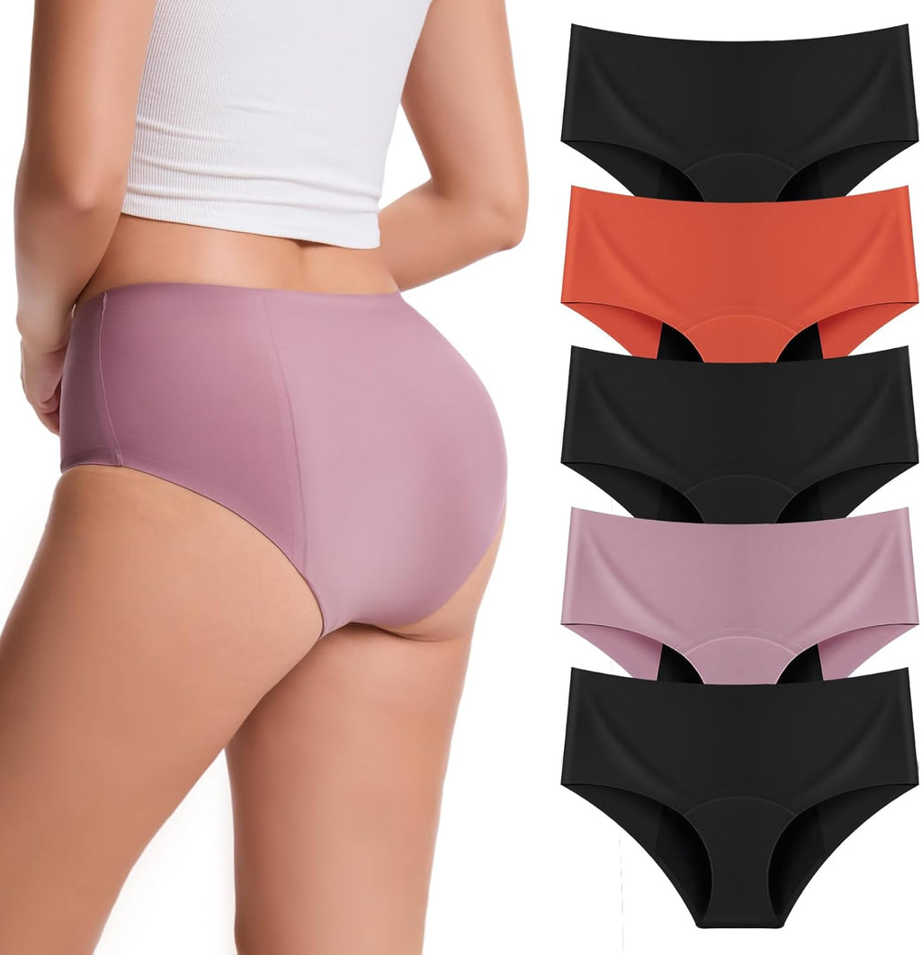 ToVii Leakproof Period Underwear for Women Heavy Flow Seamless Period Panties High Absorbent Menstrual Underwear 5 pack