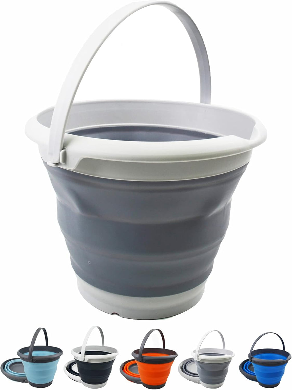 SAMMART 8.5L (2.2 Gallon) Collapsible Plastic Bucket - Foldable Round Tub - Portable Fishing Water Pail - Space Saving Outdoor Waterpot. Size 31cm Dia (Grey)