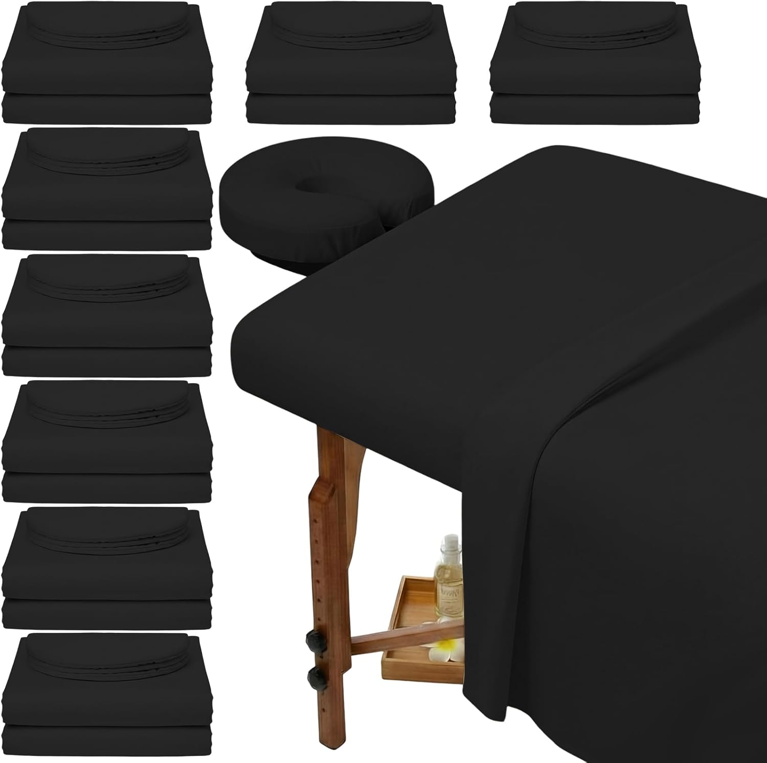 Oudain 8 Sets Soft Microfiber Massage Table Sheets Set 3 Piece Set Includes Massage Table Cover Fitted Sheet and Face Rest Cover(Black)