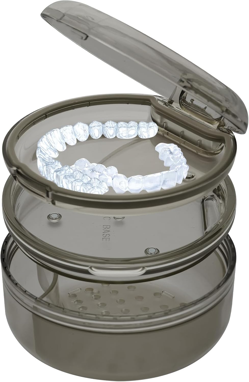 Coolrunner 2-in-1 Retainer Case Denture Case Retainer Cleaning Case, Denture Cup with Strainer, Leak Proof Denture Cup Soaking Holder for Dentures, Mouth Guard, Night Guard & Retainers (Black)