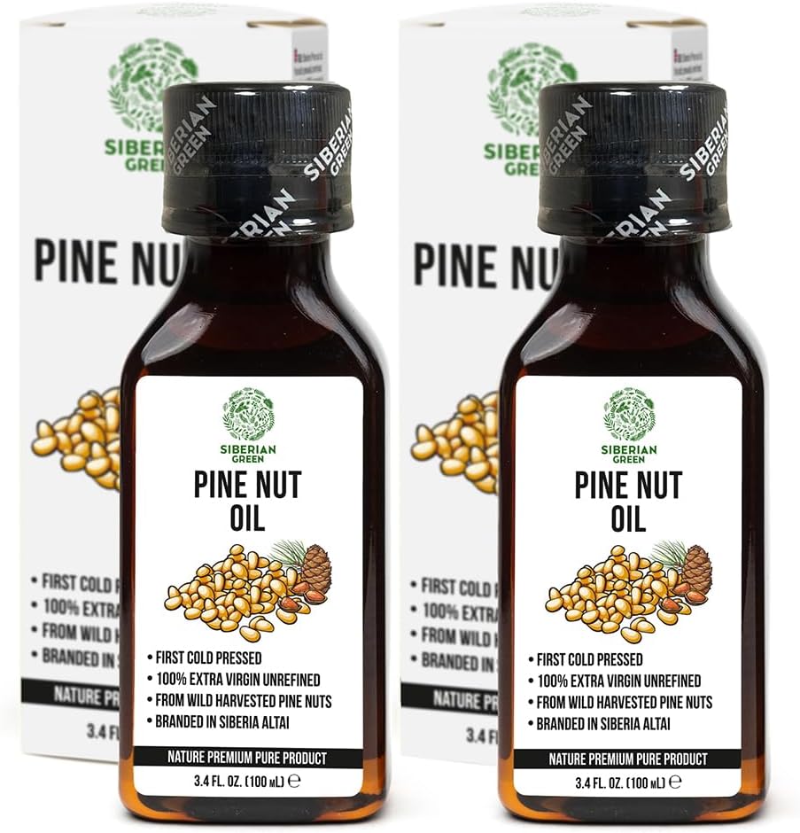 [2 PACK] Siberian Pine Nut Oil | 100% Natural Extra Virgin Cold Pressed 2x100 ml / 6.8 fl oz (2 bottles) | Unrefined Raw No-GMO Vegan | Exclusive Healthy Diet Food Grade