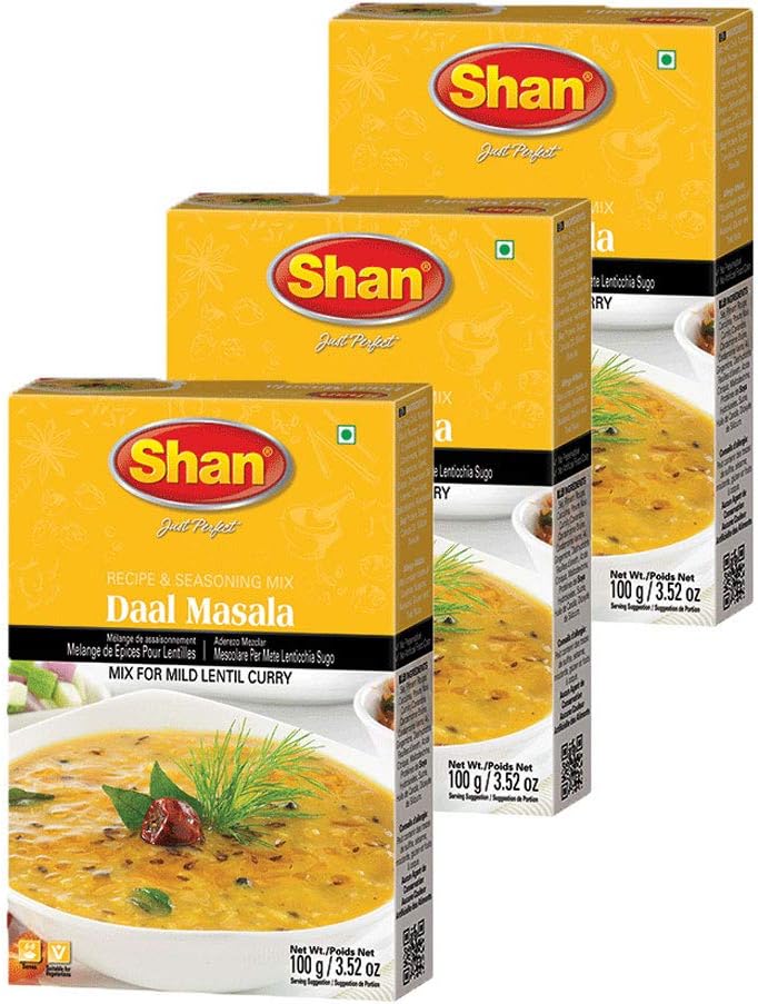 Shan Daal Masala Mix (100g) - Indian Spices and Seasonings for Mild Lentil Curry - Authentic Curry Spice Blend with Natural Ingredients - Perfect Lentils Curry Seasonings & Spices (Pack of 3)
