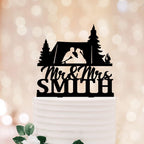 Camping Wedding Cake Toppers Bride & Groom Hiking Silhouette Rustic Outdoor Celebration Topper Travel Theme Acrylic Decor Adventure Begins Bride And Groom Accessories Mr and Mrs Sign