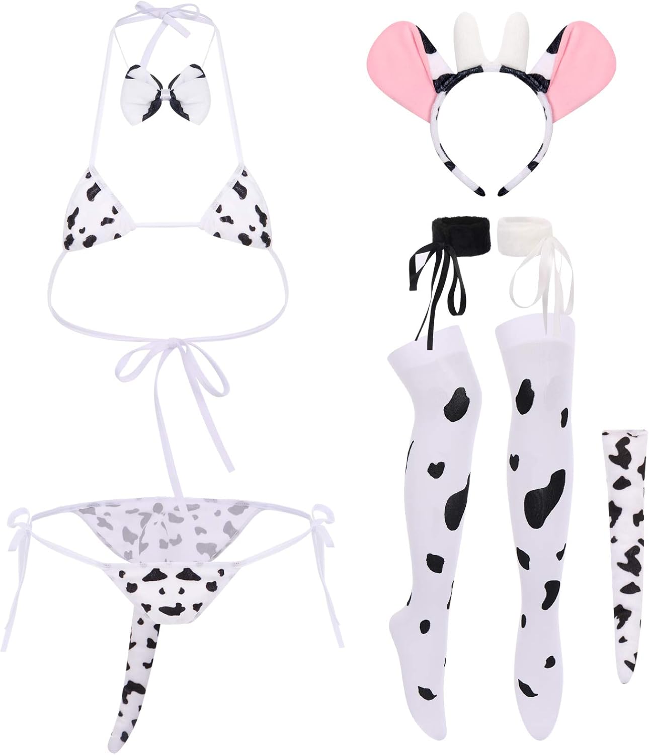 IDOPIP Women Sexy Milk Cow Maid Lingerie Set Anime Lolita Cosplay Mini Bikini Bra Underwear Nightwear Fancy Dress up Costume