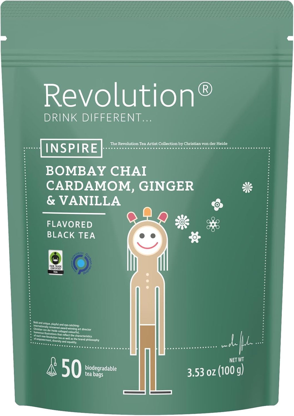 REVOLUTION TEA® Bombay Chai [THE ORIGINAL] – Bombay Chai, Cardamom, Ginger & Vanilla – Premium Full Leaf Tea – Biodegradable Infuser Tea Bags – Flavored Black Tea – 50 Bags