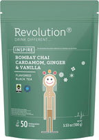 REVOLUTION TEA® Bombay Chai [THE ORIGINAL] – Bombay Chai, Cardamom, Ginger & Vanilla – Premium Full Leaf Tea – Biodegradable Infuser Tea Bags – Flavored Black Tea – 50 Bags