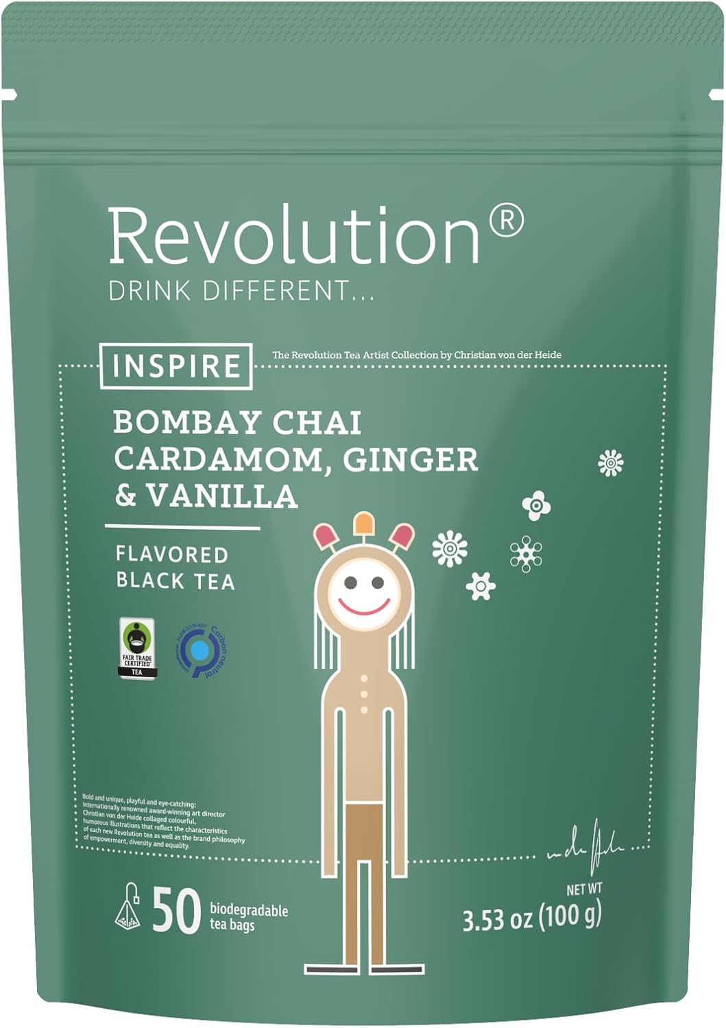 REVOLUTION TEA® Bombay Chai [THE ORIGINAL] – Bombay Chai, Cardamom, Ginger & Vanilla – Premium Full Leaf Tea – Biodegradable Infuser Tea Bags – Flavored Black Tea – 50 Bags