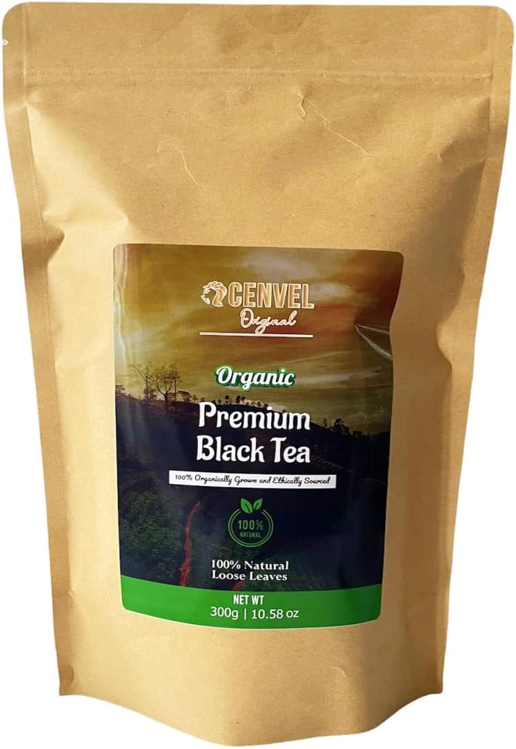 CENVEL® Organic Loose Leaf Luxury Ceylon Black Tea | Freshly Harvested | 10.58 Oz | 100% Pure & Natural Leaves | Eco Friendly Packaging (300g)