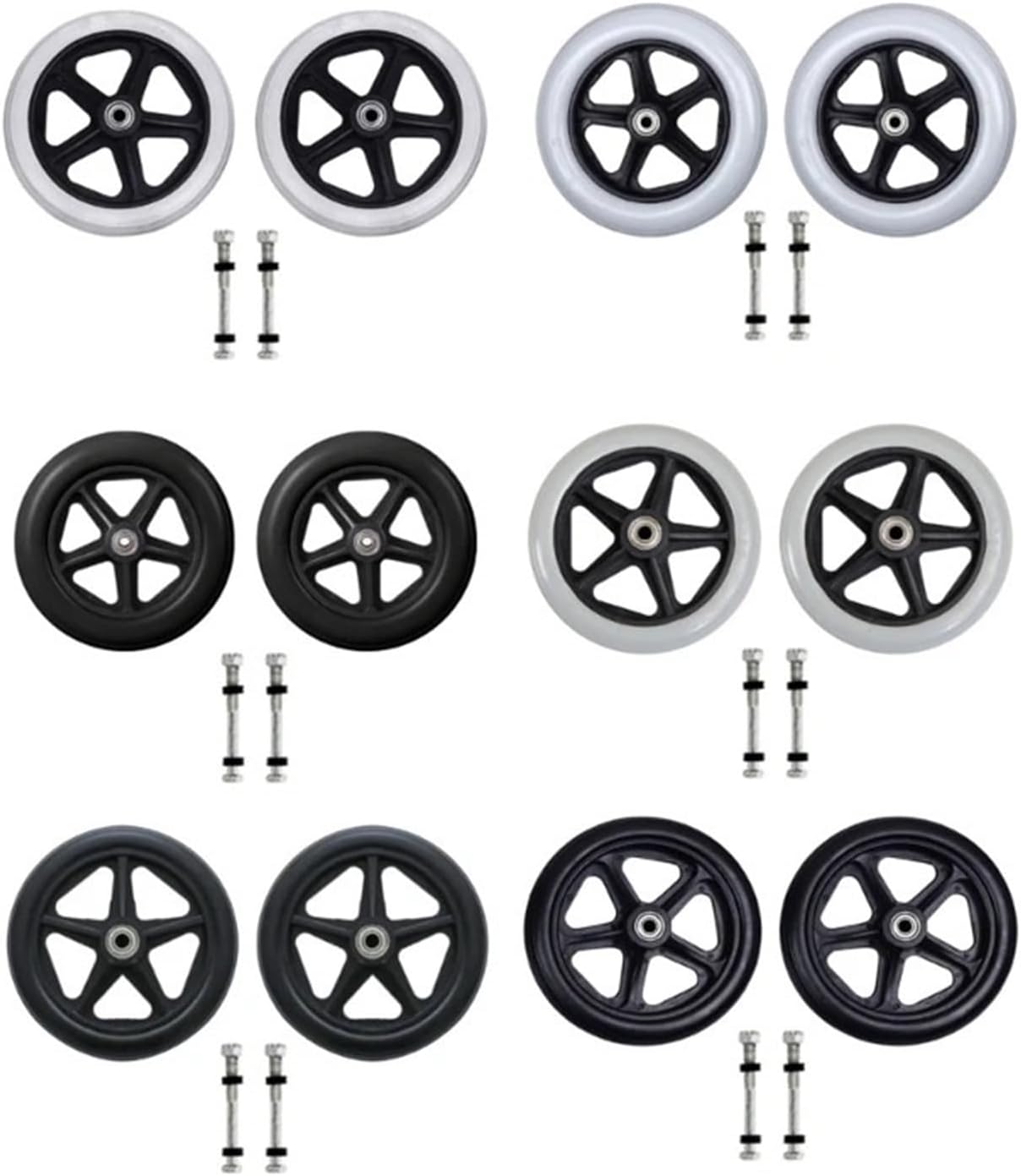 2Pcs 6/7/8in Heavy Duty Wheelchair Front Caster Flexible Solid Tire Wheel(Black,7 inches)