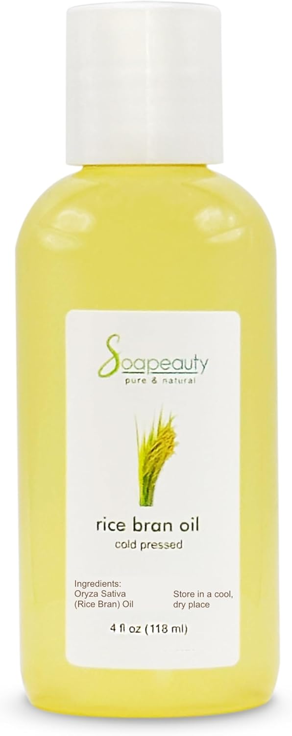 Rice Bran Oil Cold Pressed | 100% Pure & Natural Available in Bulk | Carrier for Essential Oils, Face, Hair, Nails, Skin Moisturizer, Soap Making, DIY | 4 fl oz