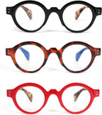 Reading Glasses Roud for Women Oversized Blue Light Blocking with Spring Hinge 3 Pack Fashion Design