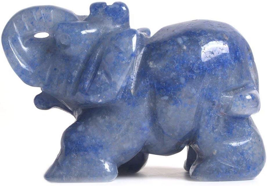 Angelstones Carved Natural Blue Aventurine Gemstone Elephant Healing Crystal Guardian Statue Figurine Crafts 2 inch