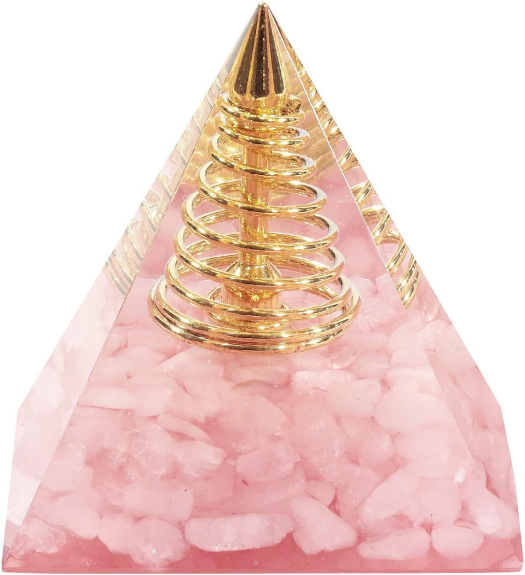Nupuyai Healing Rose Quartz Crystal Stone Pyramid for Protection/Meditation Positive Energy Generator Orgone Pyramid Crystal Decor for Home/Office/Car
