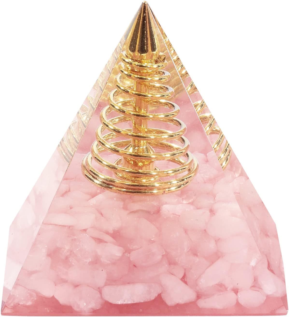 Nupuyai Healing Rose Quartz Crystal Stone Pyramid for Protection/Meditation Positive Energy Generator Orgone Pyramid Crystal Decor for Home/Office/Car