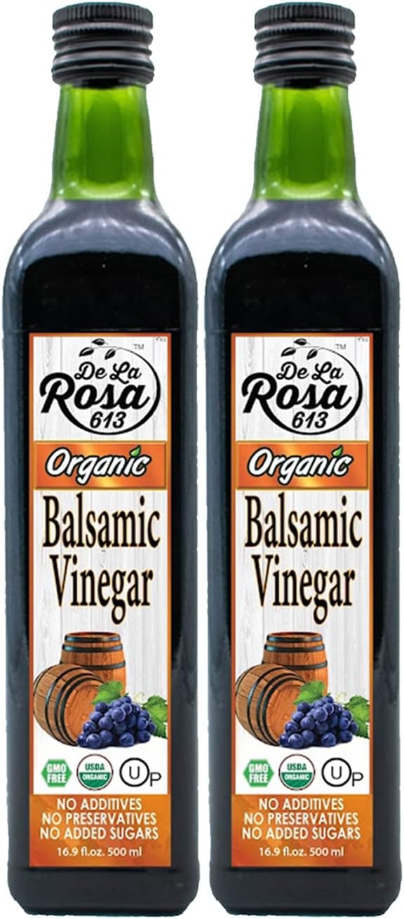 De La Rosa Organic Balsamic Vinegar, Kosher for Passover, Vegan & Gluten Free, Balsamic Vinegar Dressing for Salads and Marinades, 16.9 oz (Pack of 2)