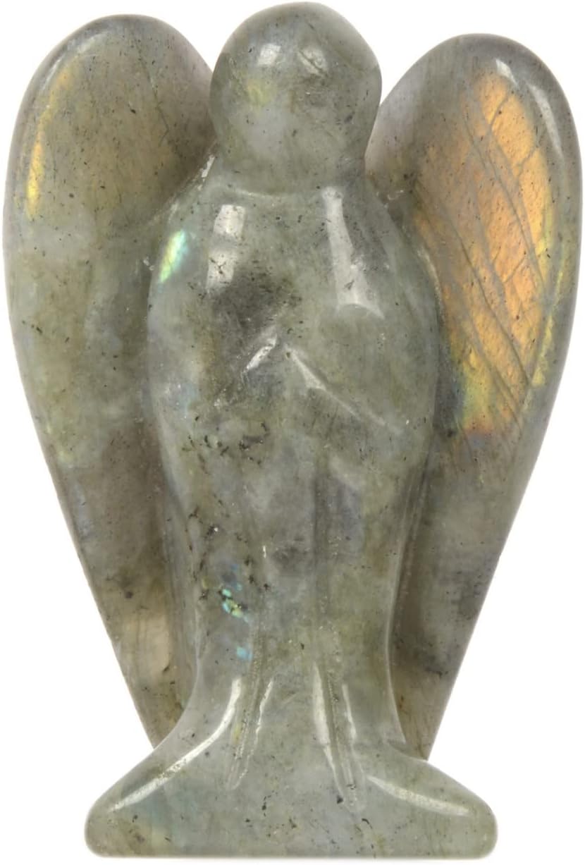 Justinstones Carved Labradorite Gemstone Peace Angel Pocket Guardian AngelHealing Statue 2 inch