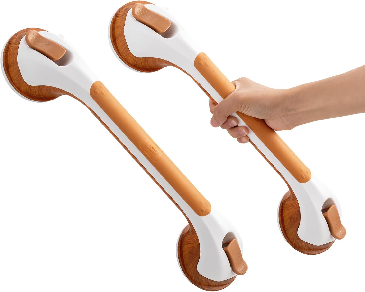 TAILI Grab Bars for Bathtubs and Showers 2 Pack Suction Grab Bar, Heavy Duty Shower Handle Removable Bath Handrails for Seniors and Elderly, Bathroom Safety Grip No Drilling Waterproof,Wood Grain