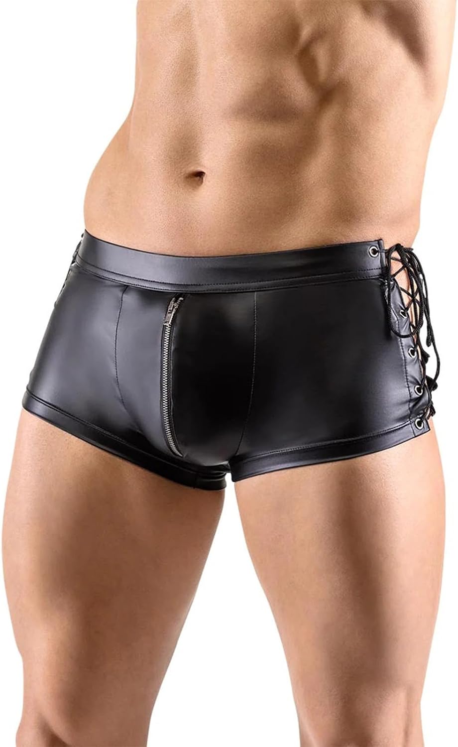 Cambkatl Men's Sexy Laceup Hollow Side Faux Leather Lingerie Shorts Boxer Short Pants Party Nightclub Disco Shorts