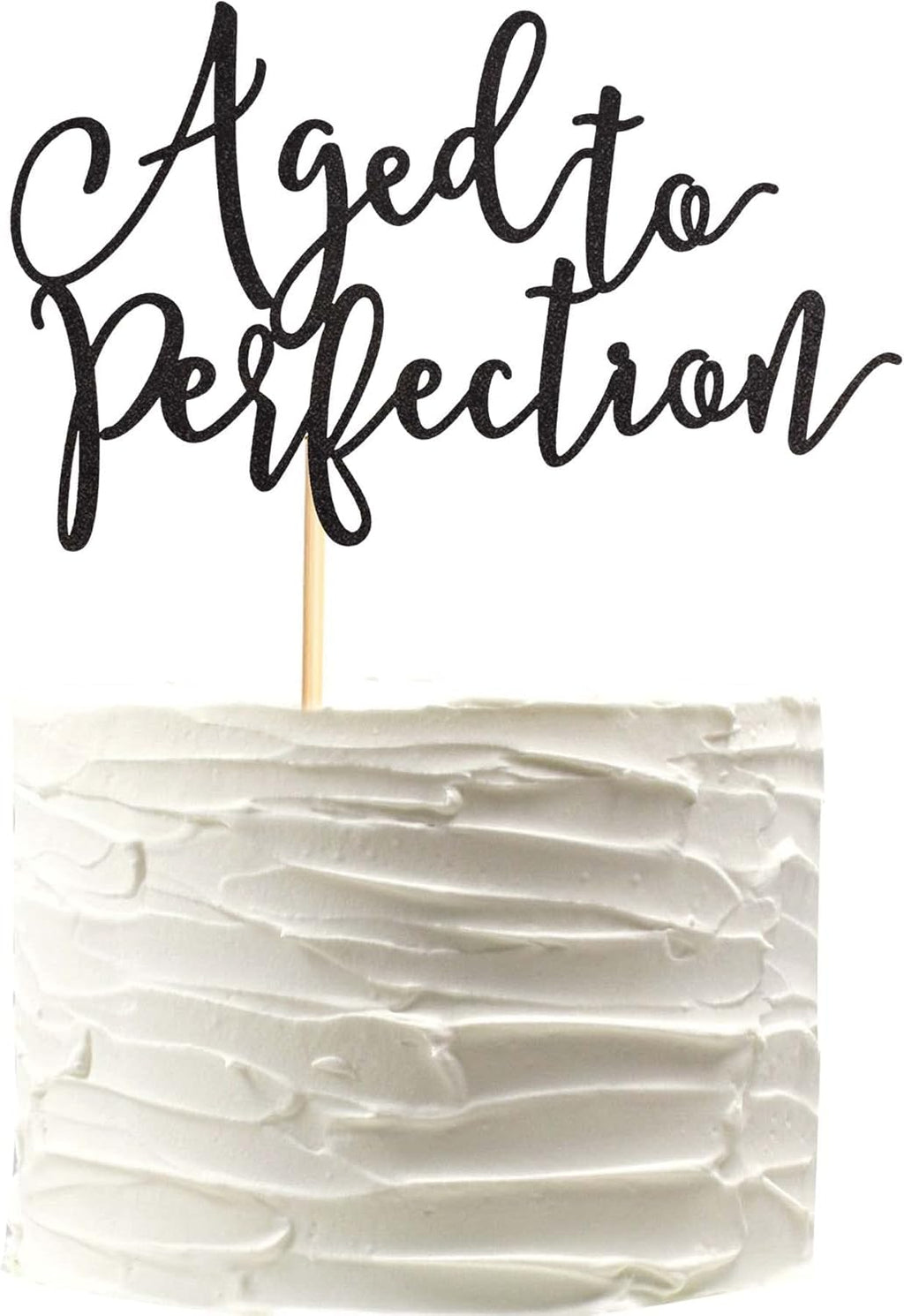 Aged to Perfection Cake Topper, Happy Birthday Engagement Retirement Party Decorations Supplies - Black Glitter
