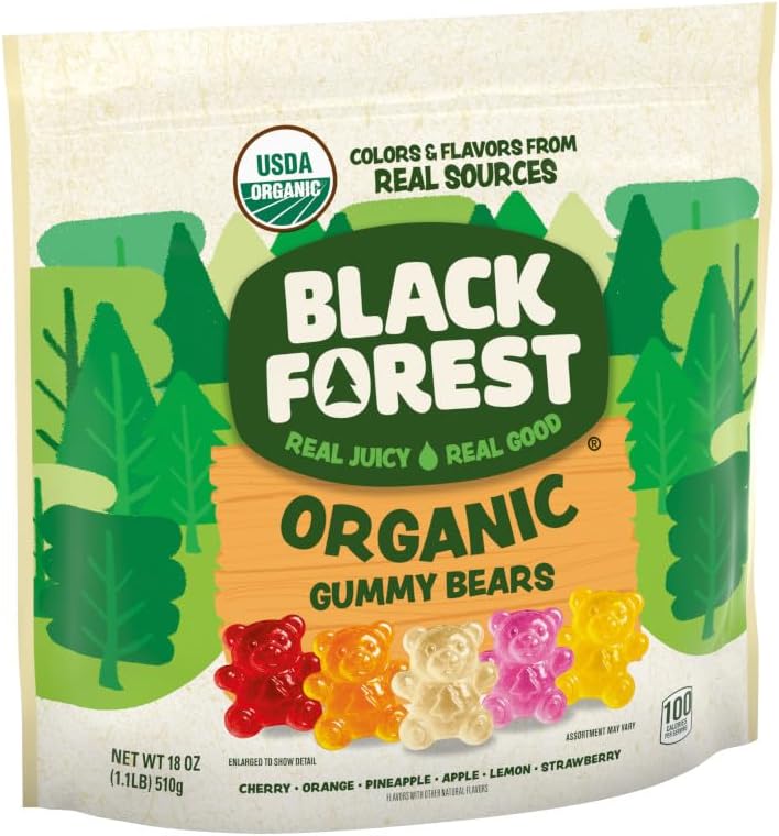 Black Forest Organic Gummy Bears Candy, Made with Real Fruit Juice, Colors and Flavors from Natural Sources, Gluten Free and Fat Free, 18oz Resealable Bag