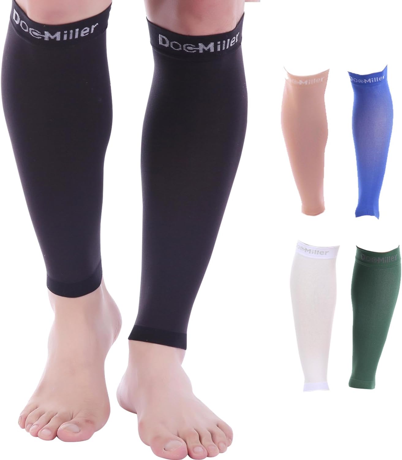 Doc Miller Calf Compression Sleeve – Footless Socks for Women & Men, 30-40mmHg Medical Design, Compression Shin Sleeves, Leg Cramp Relief, Varicose Veins, Knee High Stockings, 1 Pair