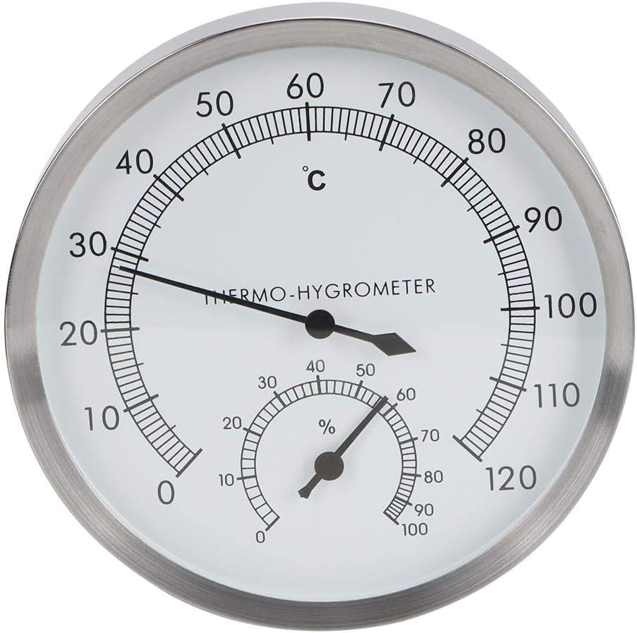 Mumusuki 2 in 1 Stainless Steel Sauna Thermometer Hygrometer, Wall Mounted Steam Room Temperature Humidity Monitor for Bathroom Hotel Indoor Use