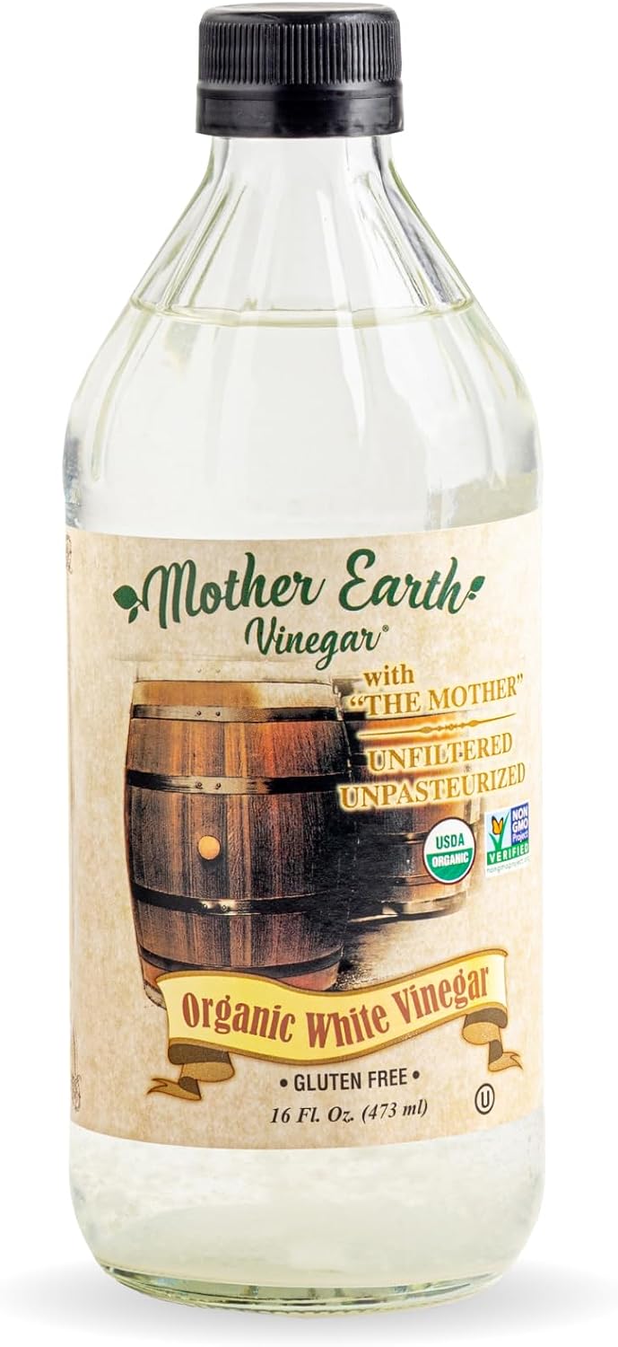 Mother Earth, Organic Vinegar with The Mother, Raw, Unpasteurized, Unfiltered - White Vinegar, Apple Cider Vinegar, (White Vinegar, 16 Fl Oz (Pack of 1))