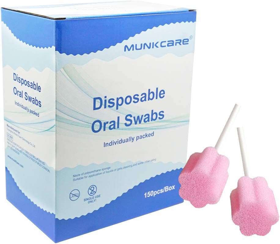 Disposable Oral Swabstick Oral Care Foam Swabs, Individually Wrapped, Untreated,Pink, 150 counts