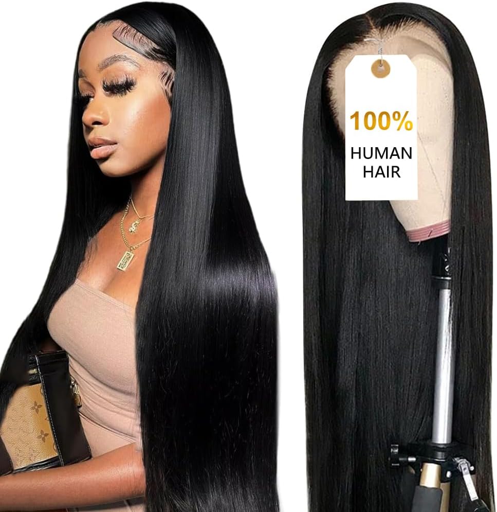 CUTE BEIN 250 Density 30 Inch Lace Front Wigs, 100% Human Hair,[2-Year Life,260g], 13x6 Straight HD Transparent Lace Frontal Wigs for Black Women, Glueless Wigs Pre Plucked with Baby Hair