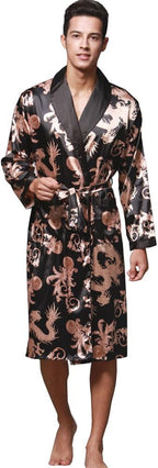 ZUEVI Men's Kimono Robe Silk Satin Long Sleeve Spa Bathrobe Lightweight Soft Silky Pajamas Robes