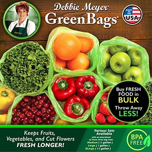 Debbie Meyer, GreenBags 40-Pack (16M, 16L, 8XL) | Reusable Storage Bags Keeps Fruit, Vegetables, Produce, Cut Flowers Fresh Longer, Kitchen & Fridge Preservation Solution, BPA Free, Made in the USA