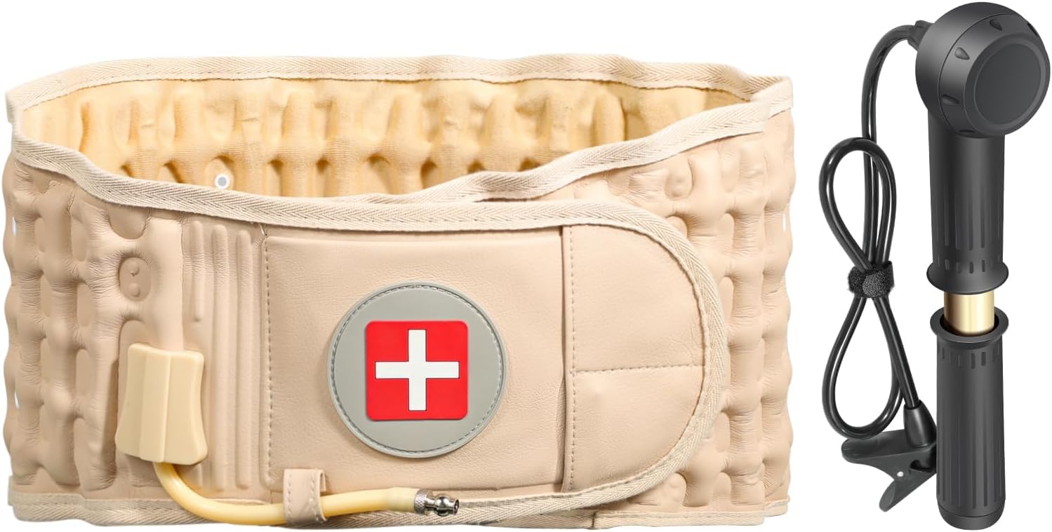 Decompression Back Belt for Lower Back Pain Relief and Lumbar Support, Spinal Decompression Belt for Woman and Men, One Size Fits 29-49 inches Waist, Decompression Back Brace for Sciatica (Beige)