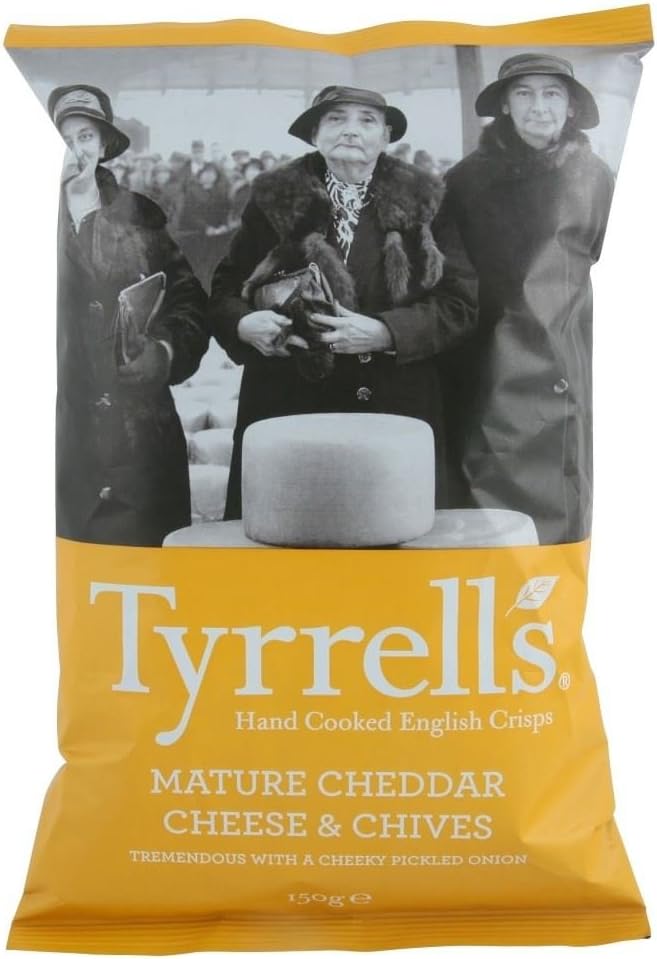 Tyrrells Hand Cooked English Crisps - Mature Cheddar & Chives (150g) - Pack of 2
