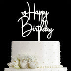 JIEEIN Happy Birthday Cake Topper for Birthday Party Decoration - Off-white Plastic