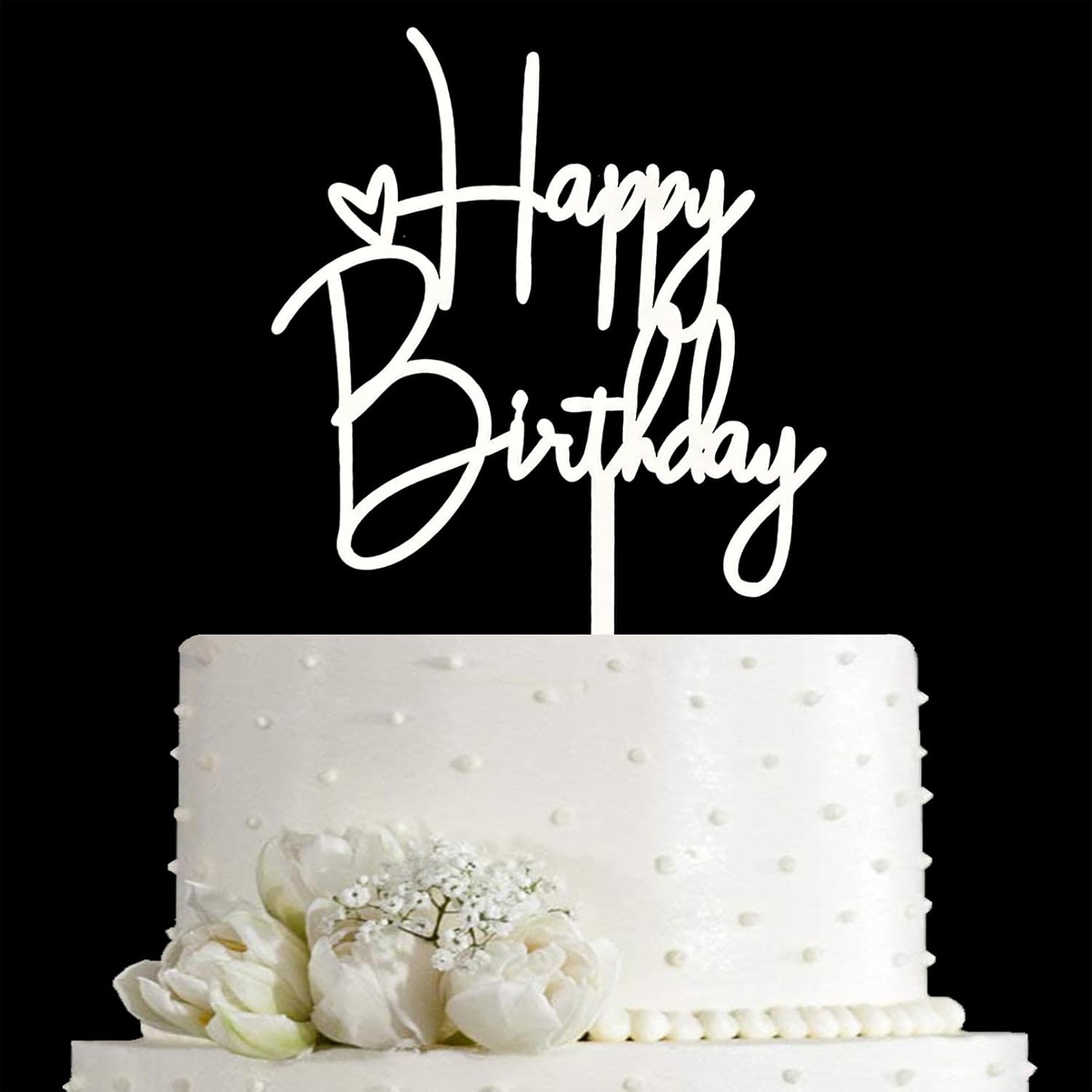 JIEEIN Happy Birthday Cake Topper for Birthday Party Decoration - Off-white Plastic