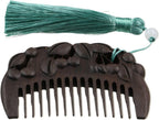 Handmade Carved Wooden Comb For Women Natural Woodcarving Small Flowers Comb Portable Engraving Comb Head Massage Comb, Brown