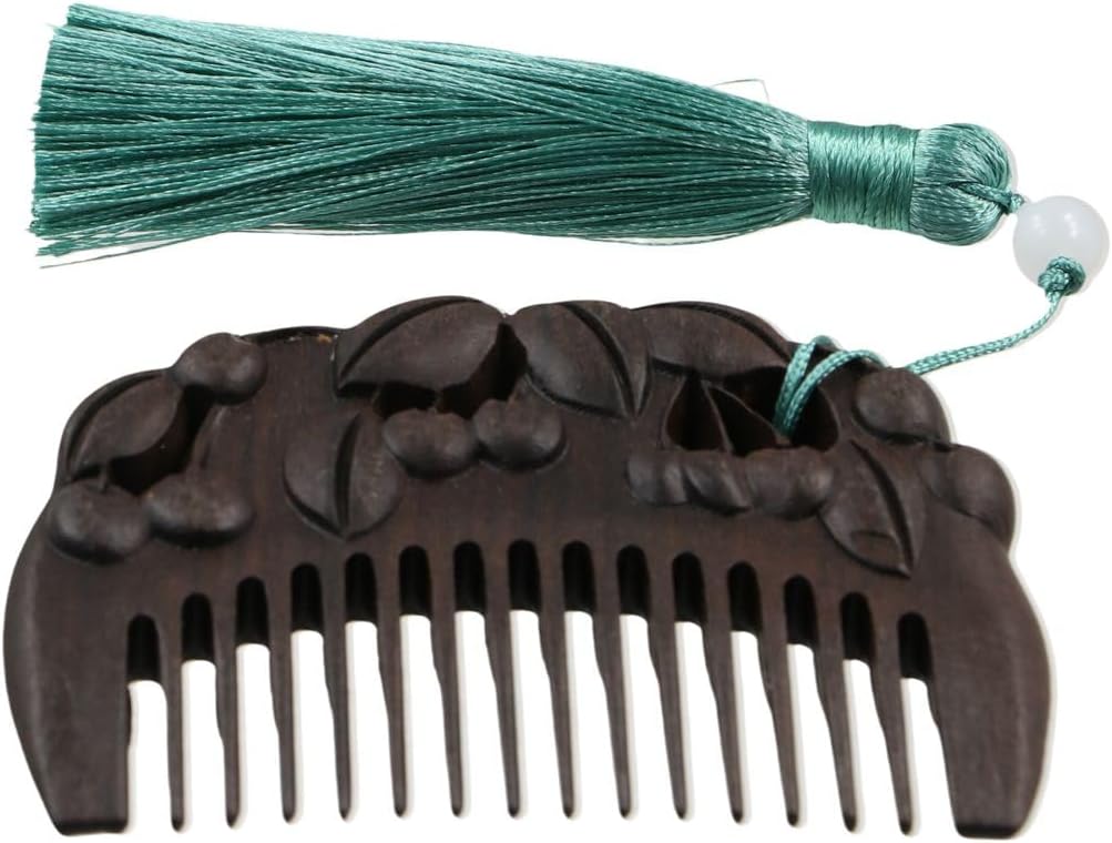 Handmade Carved Wooden Comb For Women Natural Woodcarving Small Flowers Comb Portable Engraving Comb Head Massage Comb, Brown