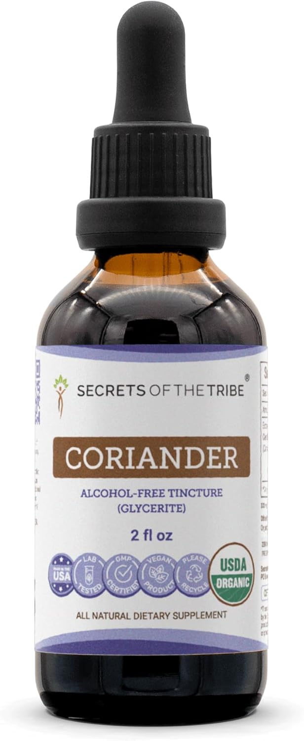 Secrets of the Tribe Coriander USDA Organic | Alcohol-Free Extract, High-Potency Herbal Drops | Made from 100% Certified Organic Coriander Dried Seed (2 oz)