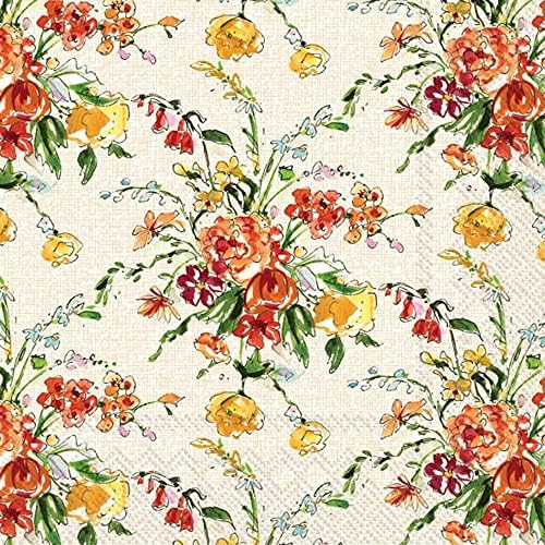 IHR Ideal Home Range Cocktail Napkins Disposable 3-Ply Paper Party Napkin Pack, 5" x 5", Fall Floral Pattern, 20-Count