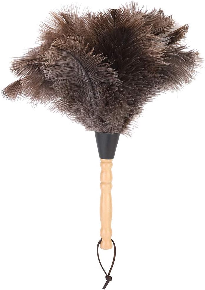 Ostrich Duster,Anti Static Reusable Wooden Handle Ostrich Duster Dust Removal Cleaning Tool for Home Office Car