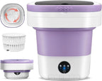 Portable Electric Foldable Mini Washing Machine 16L – Touch Digital Control for Baby Clothes, Underwear, Camping, RV – Spin Function – Purple