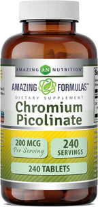 Amazing Formulas Chromium Picolinate 200 Mcg | Tablets Supplement | Non-GMO | Gluten-Free | Made in USA (1 Pack | 240 Count)
